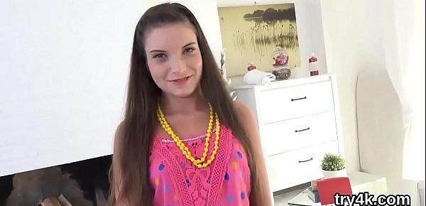  Sweet cutie gives blowjob in pov and gets pink twat rode
